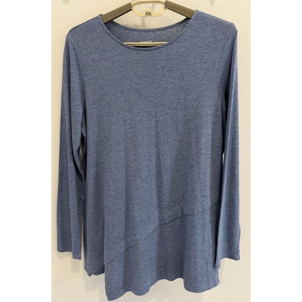 J Jill Pure Jill Layered Asymmetrical Tee Long Sleeve Blue Heathered Size M
